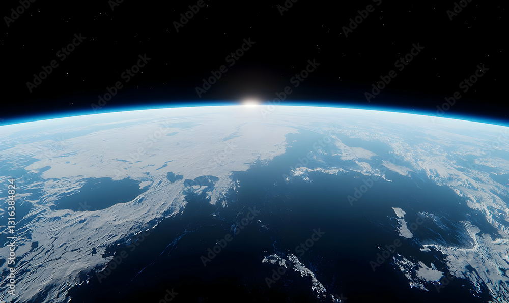 Fototapeta premium Stunning View of Earth from Space with Rising Sun on the Horizon