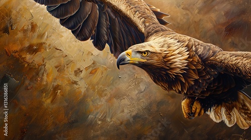 Obraz na płótnie A close-up of a painting of a majestic eagle in flight, displayed on a solid background. w salonie