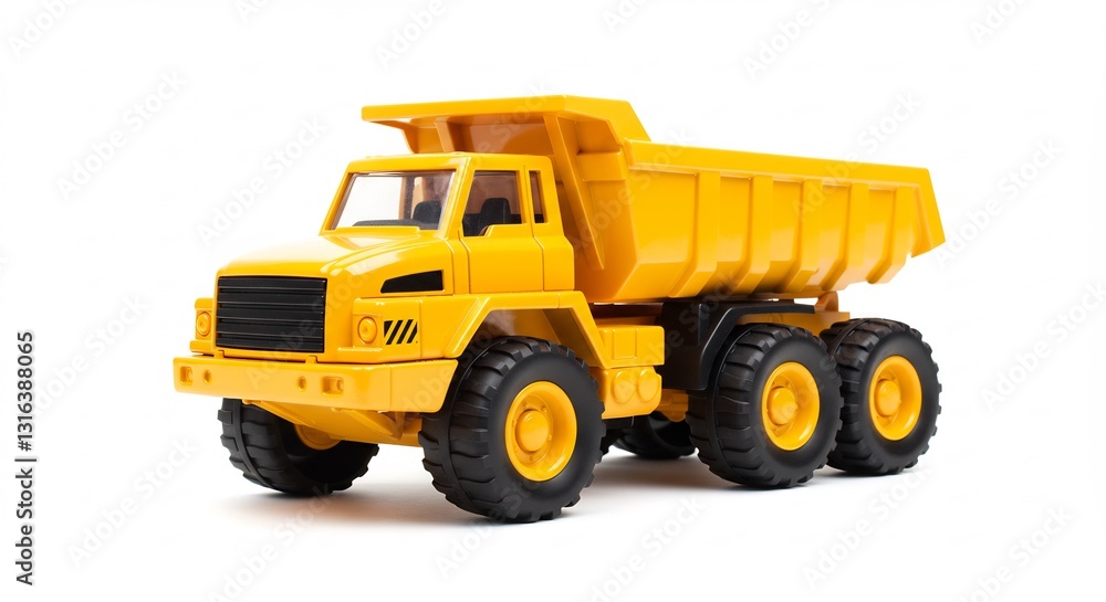 Brightly colored toy dump truck gleams under studio lighting. AI Generated Brightly colored toy dump truck gleams under studio lighting. AI Generated