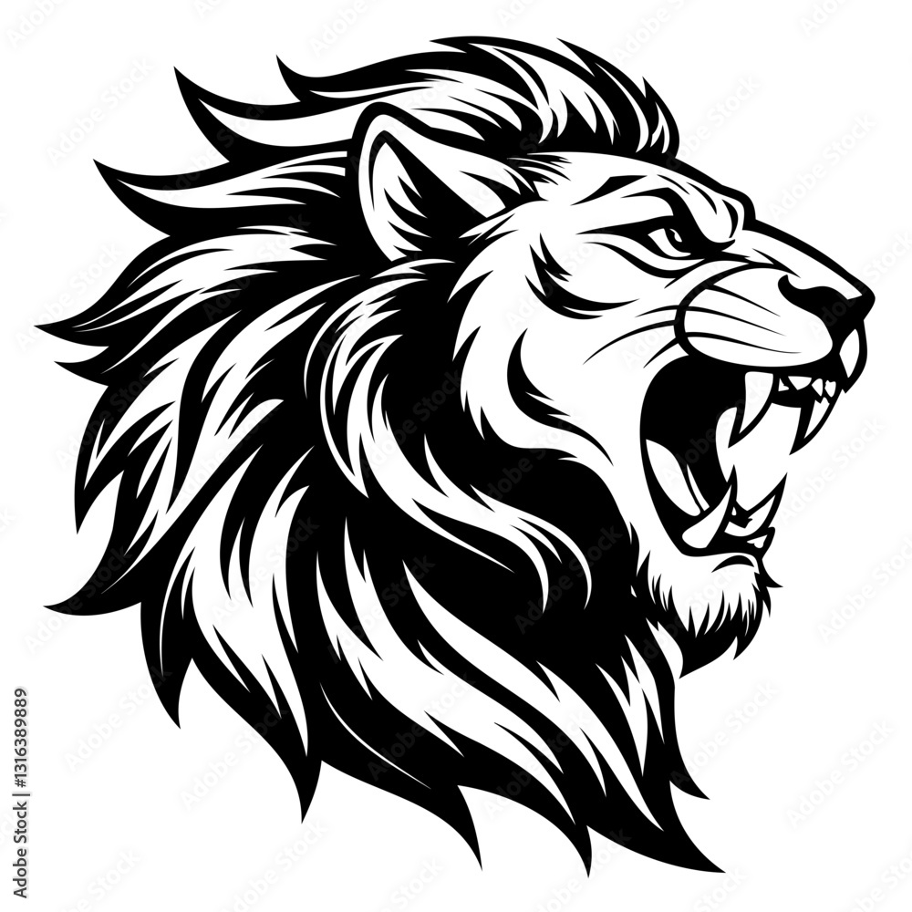 Obraz premium Bold Lion Head Black Silhouette Fine-Haired Vector on Transparent Background
