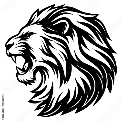 Heroic Lion Head Vector Illustration Flying Hair Silhouette for Royal Designs