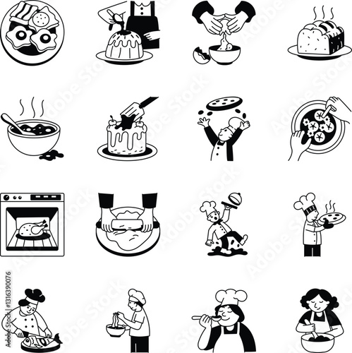Collection of Hand Drawn Food Preparation Illustrations 

