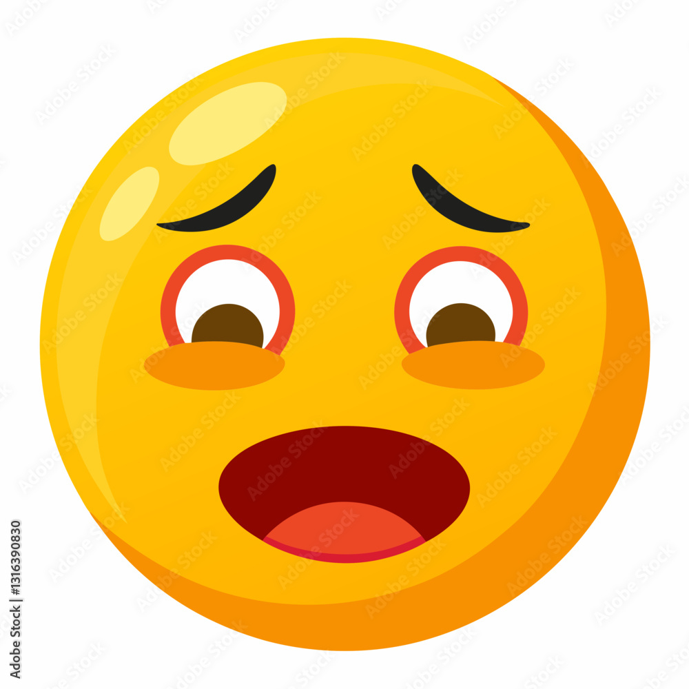 Fototapeta premium Emoticon tired expression showing fatigue against a yellow background