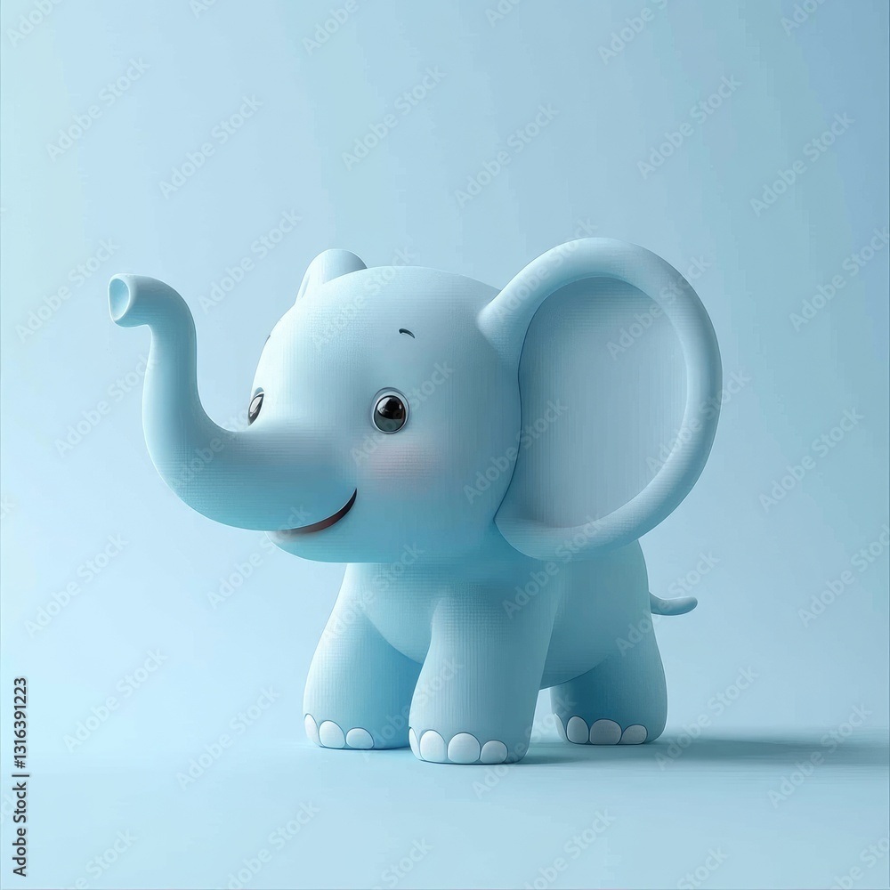 A Smiling Adorable Baby Elephant Standing on a Light Blue Surface A Smiling Adorable Baby Elephant Standing on a Light Blue Surface