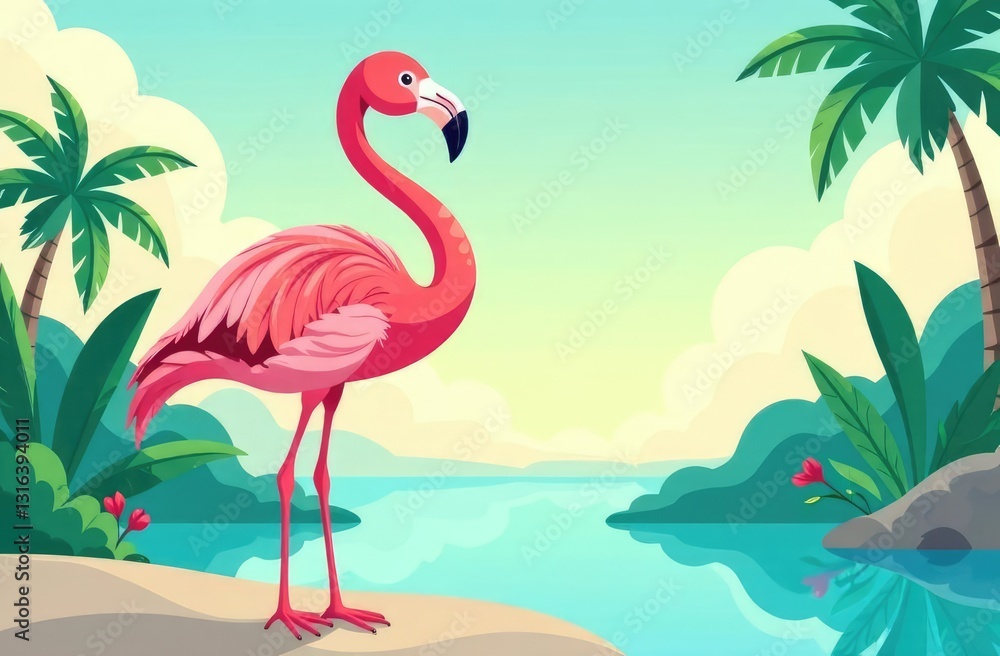 Obraz premium Flamingo vector illustration, summer illustration