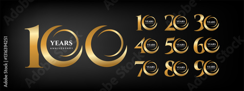 Elegant Gold Anniversary Logos 10 to 100 Years Celebration