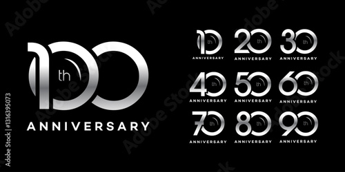 Silver Anniversary Logos 10th to 90th Decade Celebration Designs