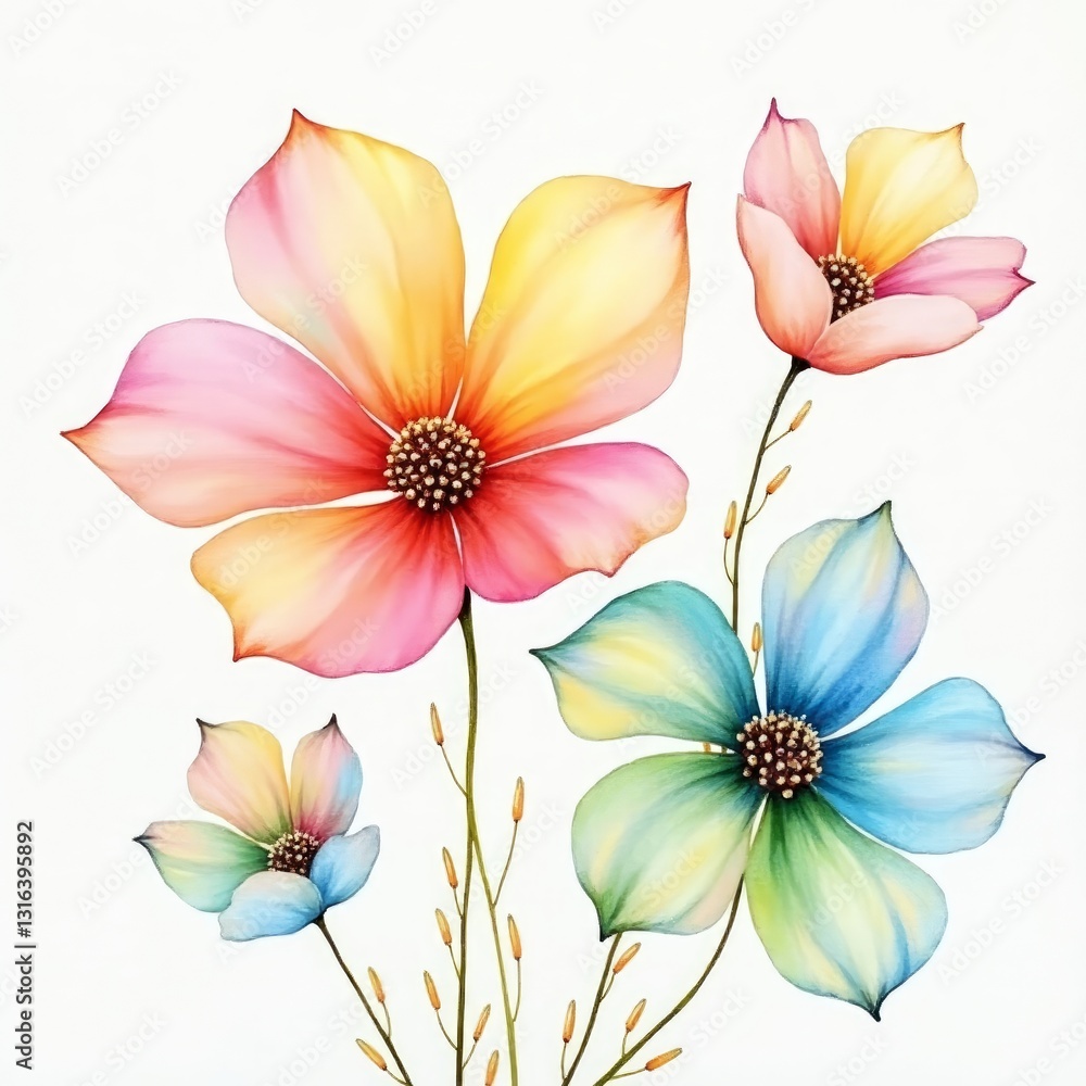 Fototapeta premium Night landscape with flowers, flower, nature, spring, summer, grass, sky, vector, flowers, meadow, floral, illustration, leaf, field, landscape, butterfly, sun, plant, design, daisy, art, pattern, sea