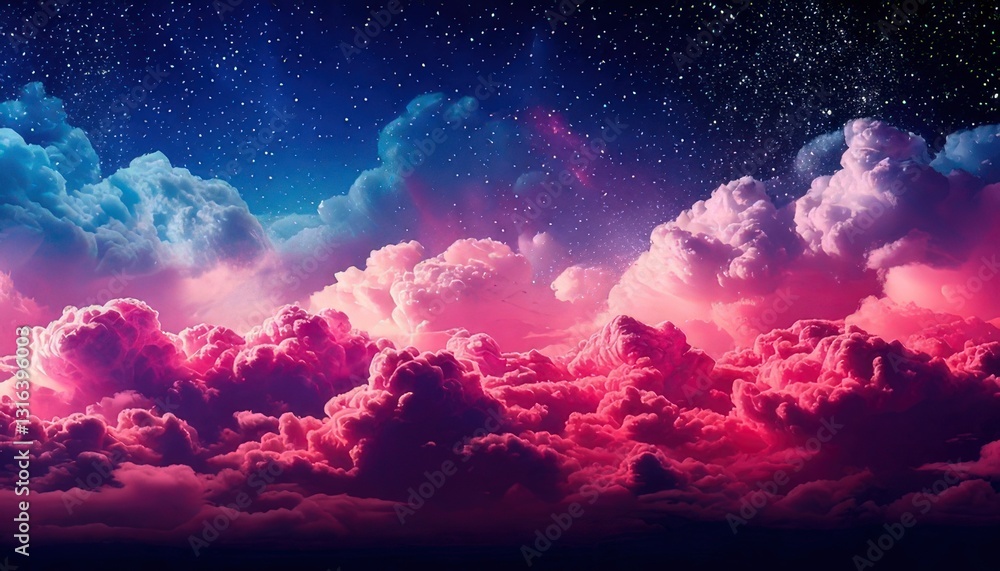 Obraz premium Colorful Clouds in the Sky Under the Sparkling Starry Night