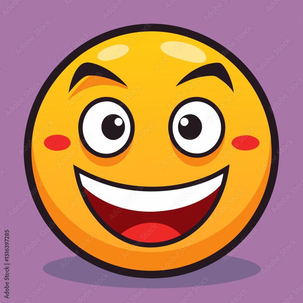Emoticon smug expression with happy smile on purple background Emoticon smug expression with happy smile on purple background