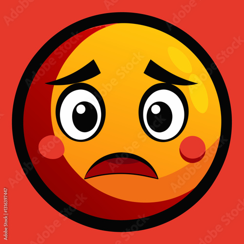 Emoticon disappointed expression with sad face on red background