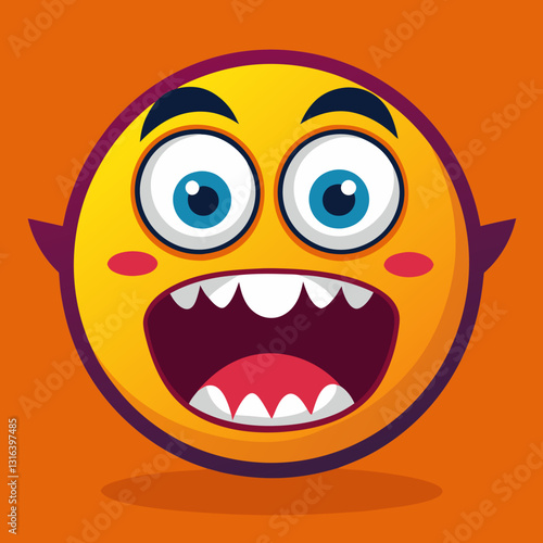 Emoticon fearful expression with surprised face on orange background