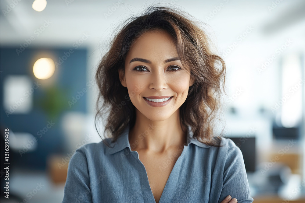 A professional woman smiling confidently in a modern office setting, portraying positivity and self-assurance in her career environment. A professional woman smiling confidently in a modern office setting, portraying positivity and self-assurance in her career environment.