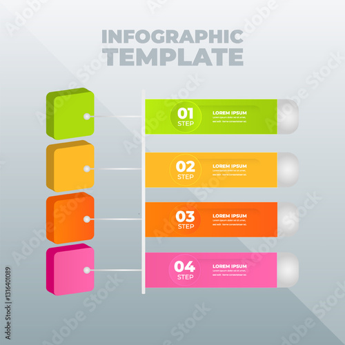 Colorful 4-step infographic template, gray background, process