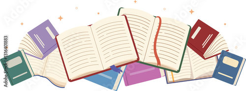 vector illustration of a book, Open book, the flying books style. Happy world book day banner. Concept of reading and literature. 