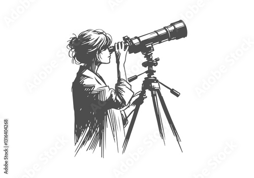 Astronomer hand drawn sketch vector illustration