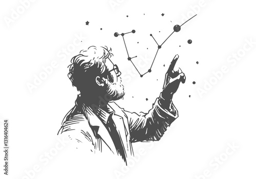 Astronomer hand drawn sketch vector illustration