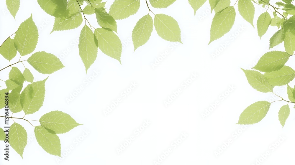 Light Green Leaves Frame on White Background Light Green Leaves Frame on White Background