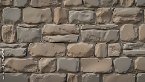 A wall made of smooth beige stones laid in horizontal rows