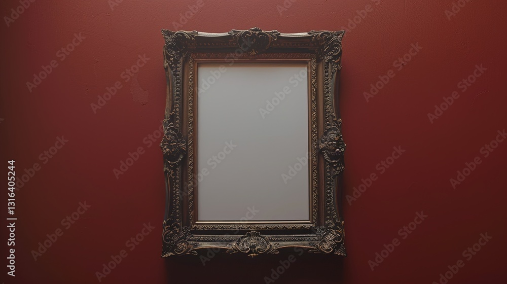 A detailed shot of an empty picture frame with an ornate design, displayed on a solid background.