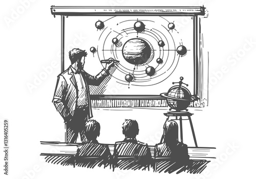 Astronomer hand drawn sketch vector illustration