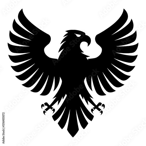 Majestic Eagle Silhouette or Phoenix Silhouette or Hawk Silhouette Isolated On White Background. Eagle Black Vector Icon for Logos, Tattoos, Military, Stickers, Branding, Graphic, Web Project.
