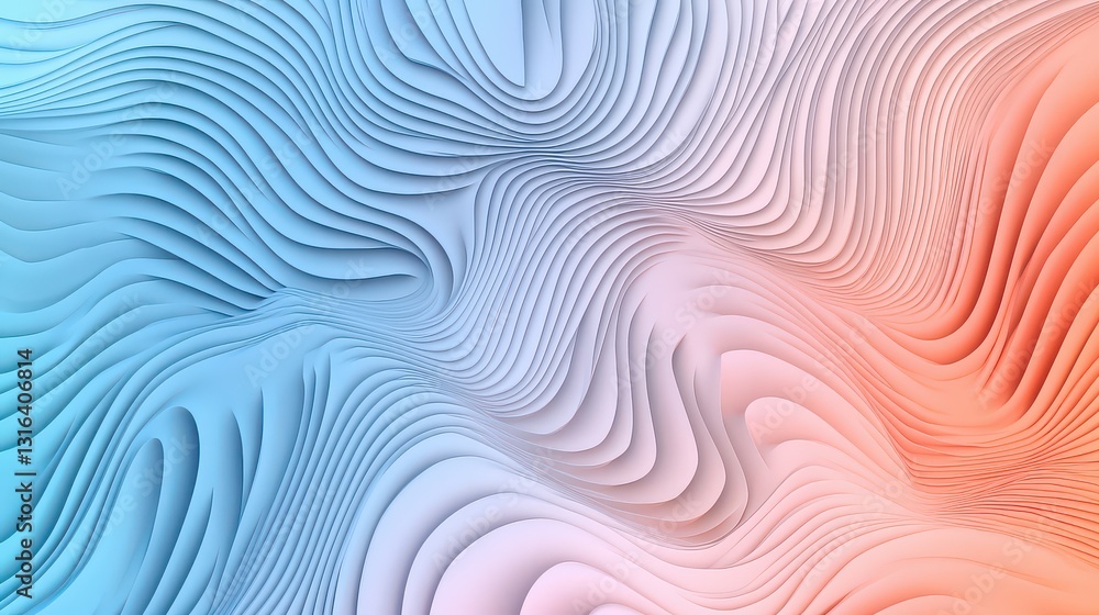 Fototapeta premium Minimalist abstract gradient with pastel-toned stripes and layered geometric folds.