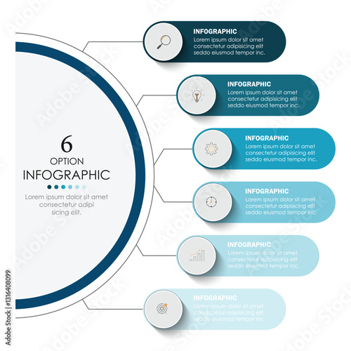 Vector infographic label design with circle infographic template design and 6 options or steps. Can be used for process diagram, presentations, workflow