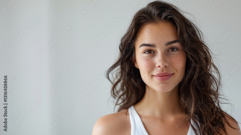 Young Brunette Mother in Daylight with Ultra Sharp White Background Young Brunette Mother in Daylight with Ultra Sharp White Background