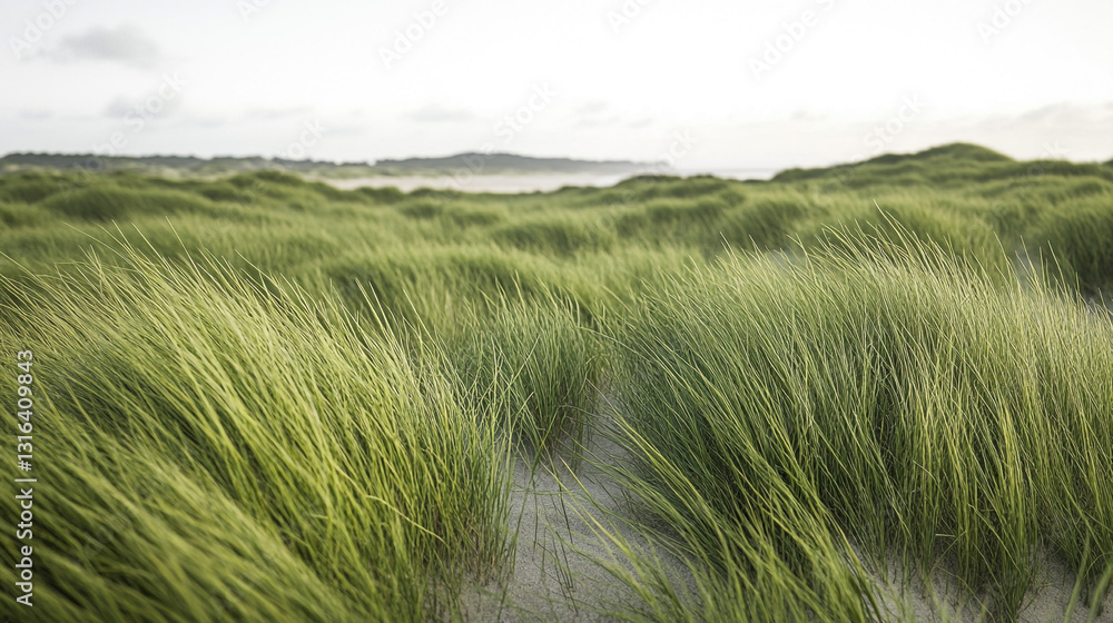Serene coastal grasslands scenic view with gentle breeze rolling hills sky wind sand dune calm green Serene coastal grasslands scenic view with gentle breeze rolling hills sky wind sand dune calm green