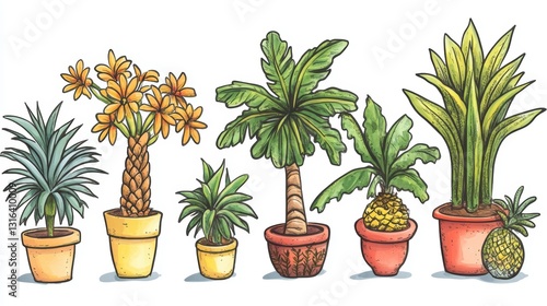 Tropical Potted Plants Cartoon 