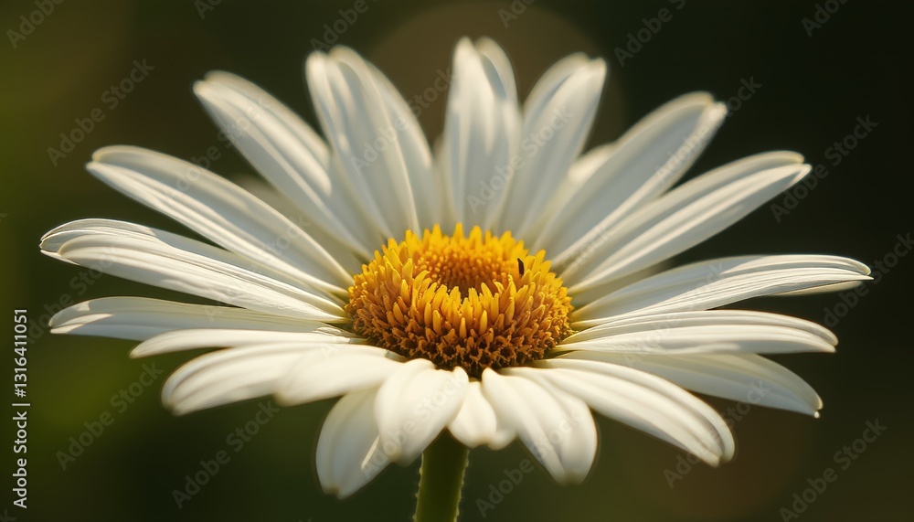 Fototapeta premium White daisy with yellow center radiating simplicity and peace