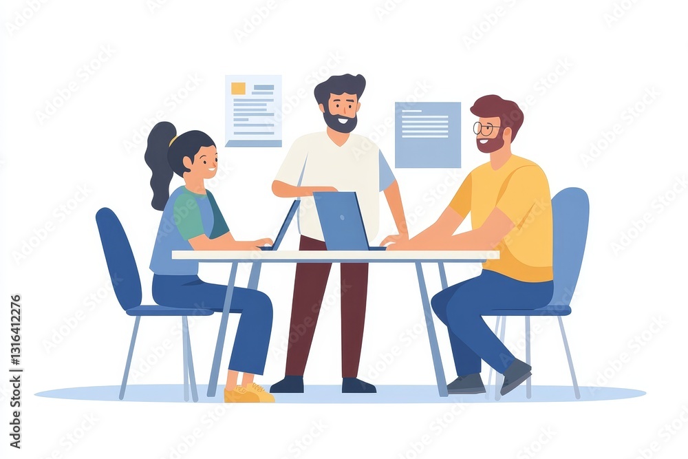 Obraz premium Group of team workers and programmers starting a new project.Senior programmer giving help to beginner