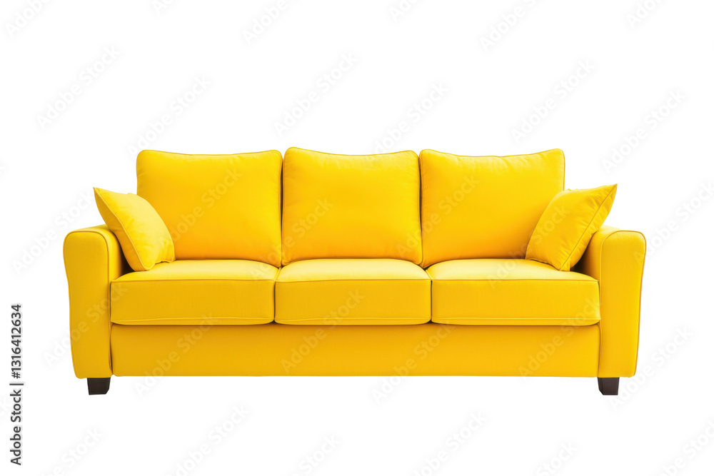 Stylish living room with a modern yellow three-seater sofa Stylish living room with a modern yellow three-seater sofa