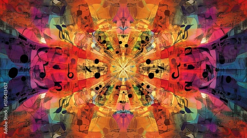 Symphony of Colors: Abstract Music Notes in a Vibrant Kaleidoscope Design