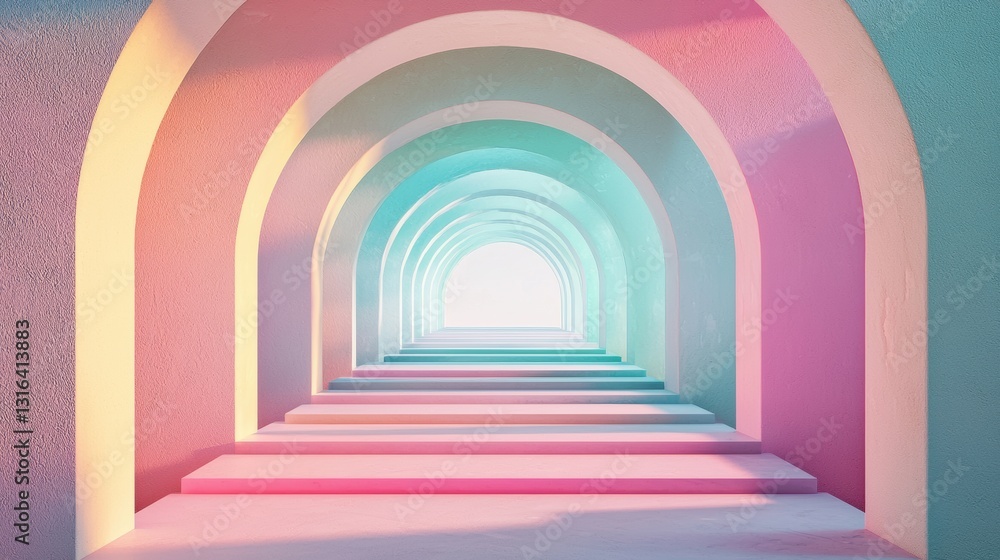 Endless dreamscape surreal arches and gradient steps in harmony Endless dreamscape surreal arches and gradient steps in harmony