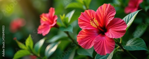 Hibiscus flowers blooming in Guadeloupe's tropical garden, hibiscus, plant, flowers