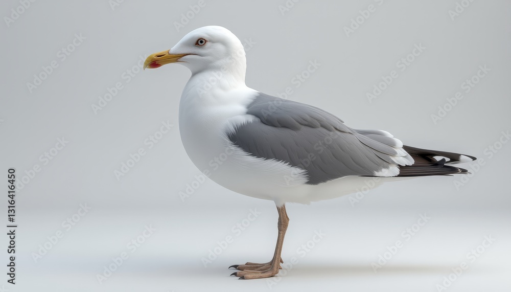 Seagull with White and Gray Feathers and Yellow Beak Seagull with White and Gray Feathers and Yellow Beak