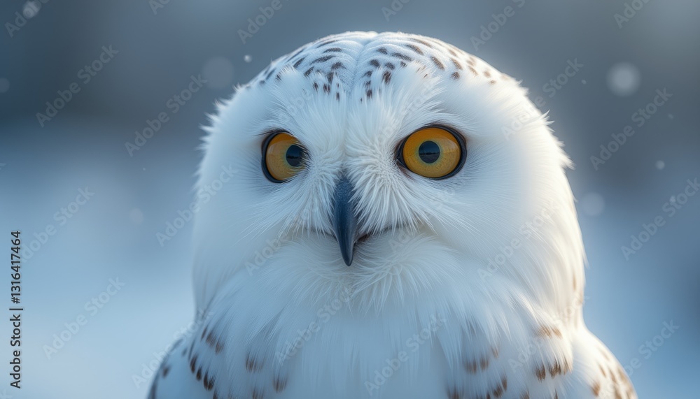 Obraz premium Snowy Owl's Head with Orange Eyes and Sharp Beak
