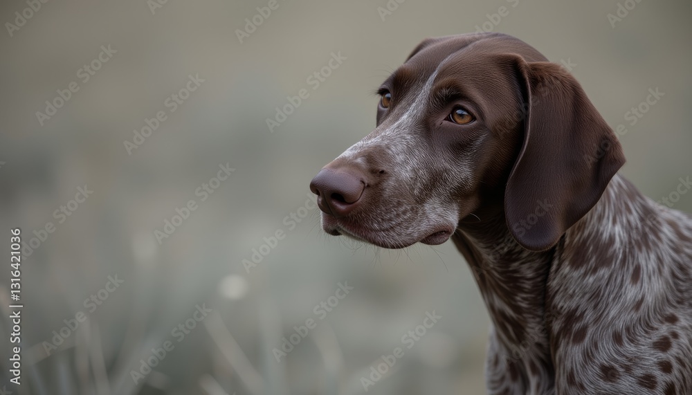Contemplative German Shorthaired Pointer with Speckled Coat and Soulful Eyes Gazing into the Distance Contemplative German Shorthaired Pointer with Speckled Coat and Soulful Eyes Gazing into the Distance