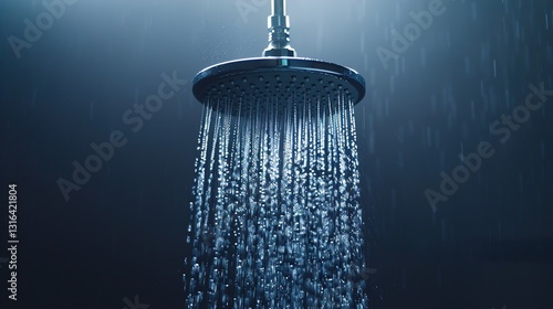 Obraz na płótnie A detailed shot of a water-saving device in action, such as a low-flow showerhead, displayed against a solid background. w salonie