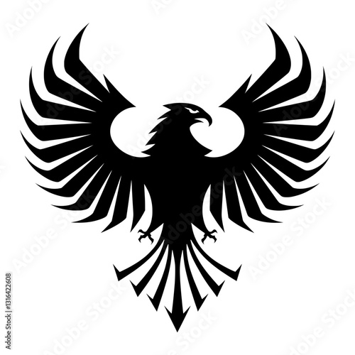 Majestic Eagle Silhouette or Phoenix Silhouette or Hawk Silhouette Isolated Transparent, White Background. Eagle Black Vector Icon for Logos,Tattoos,Military,Stickers, Branding,Graphic, Web Project.
