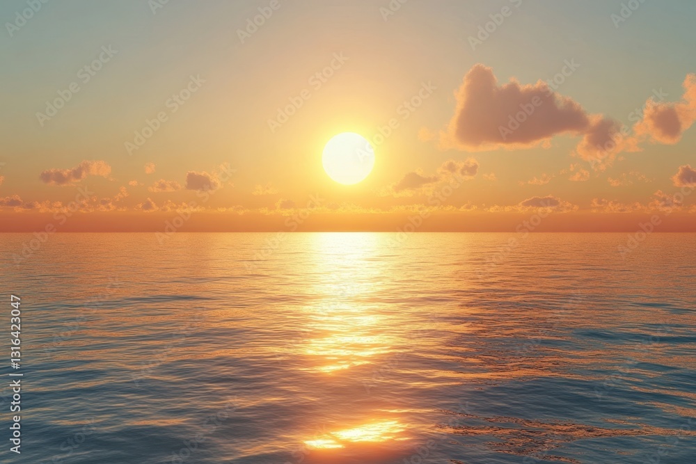 Obraz premium Sunset over calm ocean waters creates a serene and peaceful atmosphere at dusk