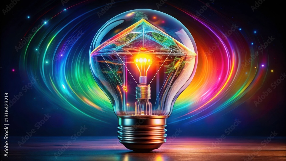 Colorful Light Bulb with Abstract Bright Energy and Vivid Background Colorful Light Bulb with Abstract Bright Energy and Vivid Background