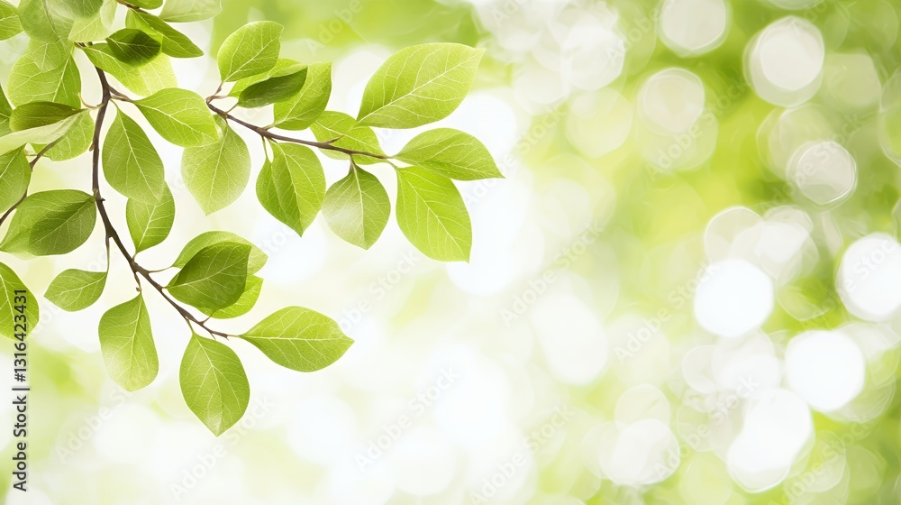 Bright Green Leaves on Branch Spring Nature Background Bright Green Leaves on Branch Spring Nature Background