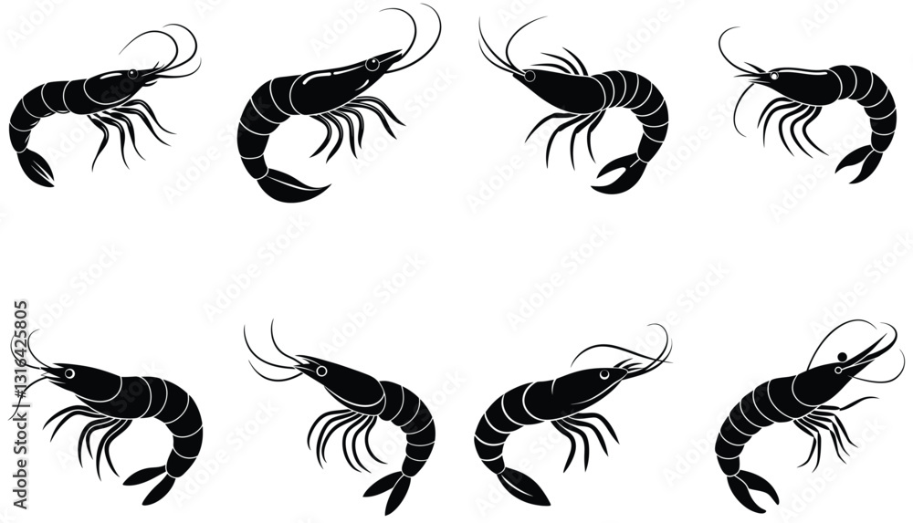 Fototapeta premium Shrimp Vector Shilhouette Bundle Set Icon.