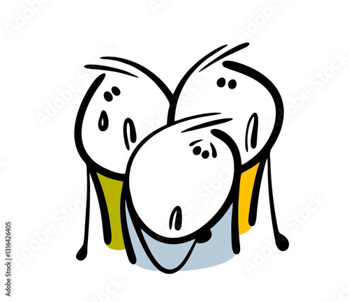 The team lost the competition. Vector illustration of people crying and suffering together. Depression, melancholy and despondency. Funny doodle cartoon isolated on white background.