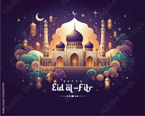 Happy Eid al Fitr. Eid Mubarak Poster Design Vector Illustration