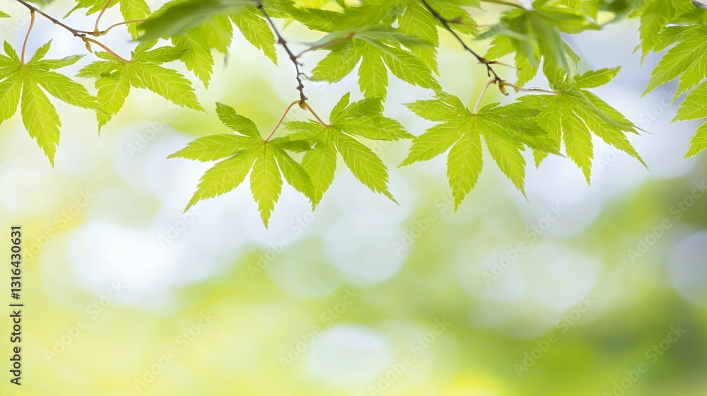 Bright Green Maple Leaves in Soft Focus Background Bright Green Maple Leaves in Soft Focus Background