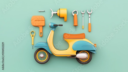 Vintage Scooter and Repair Tools: A 3D Rendered Illustration AI Generated